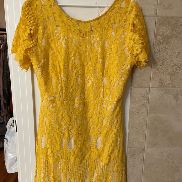 Amazon Dresses Yellow Mid Thigh Length Stretchy Lace Dress Poshmark
